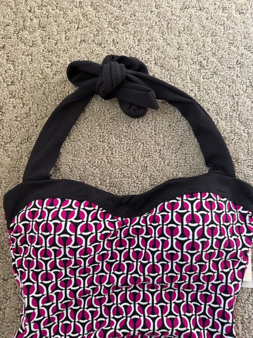 Lands End Geometric Retro One-piece Swimsuit Halter Bathing Suit Women SZ S NWT